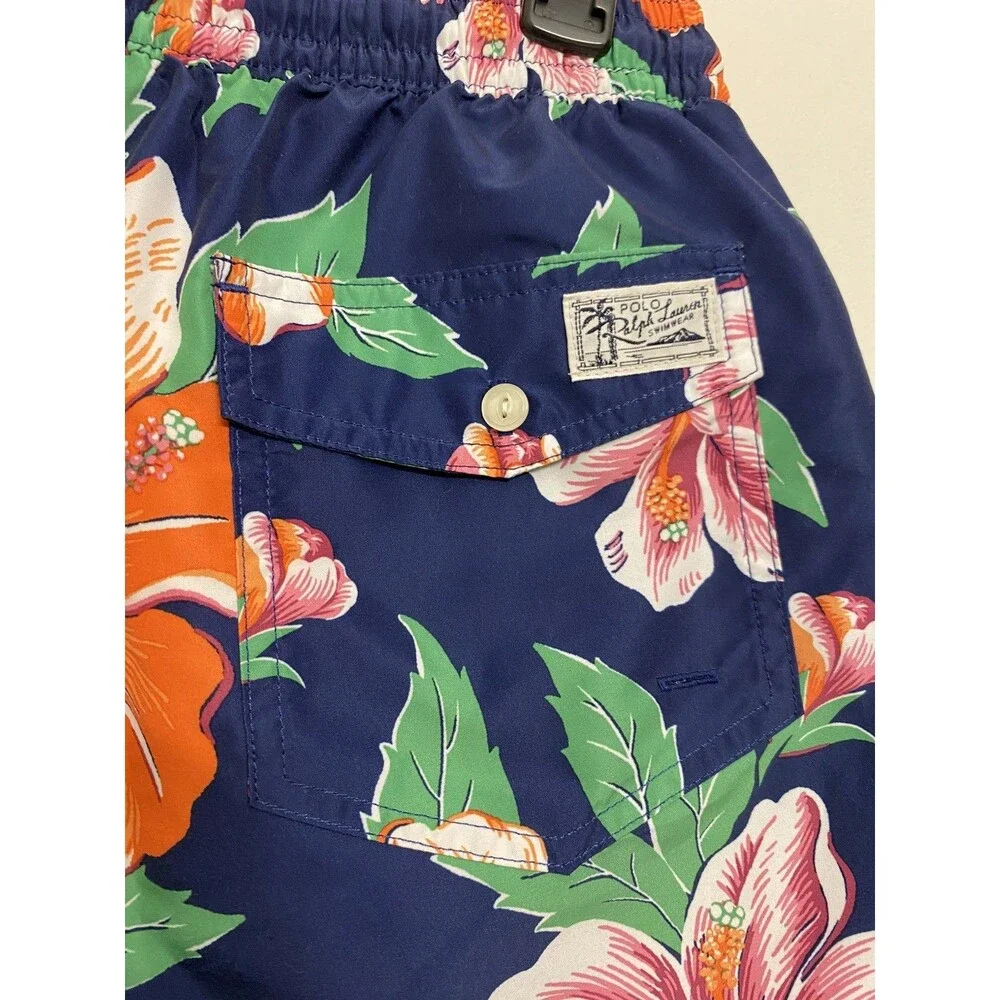 Polo Ralph Lauren Traveler Swim Trunks Men’s M Navy Tropical Floral Beach Lined